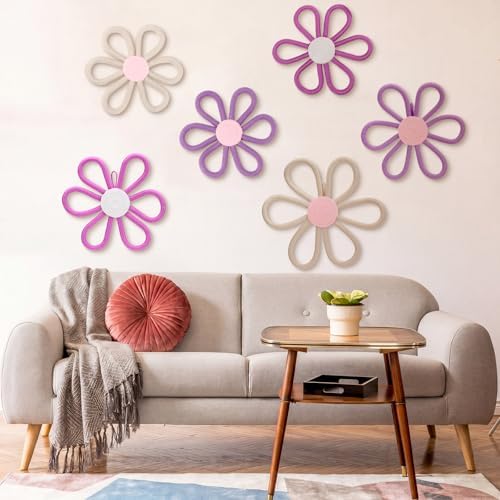 Barydat 6 Pcs Boho Nursery Decor Daisy Flower Woven Macrame Wall Hanging 3 Size - Image 4
