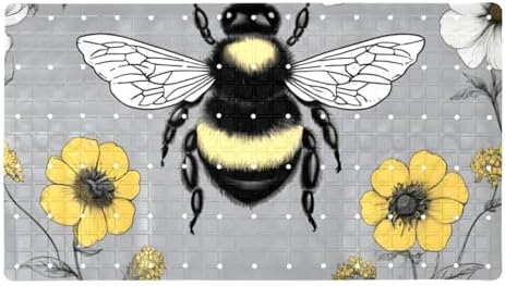 Shower Mat Non Slip 26.8 x 15.1 Inches, Bee Floral Bathtub Mat Shower Stall Mats by Anna+Cowper