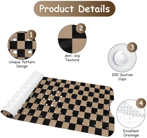 Bathtub Mat Non Slip, Checkered Extra Long Bath tub Mat Shower Floor Mat - Image 3