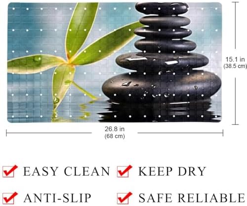 Shower Mat Non Slip 26.8 x 15.1 Inches, Spa Black Stones Bamboo Bathtub Mat - Image 4