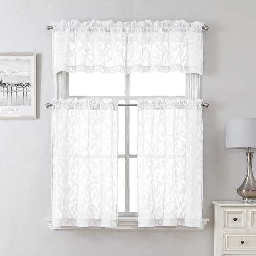Lecloud Leia White Sheer Curtains 30 Inch Length 2 Pieces, Breathable Jacquard - Image 2