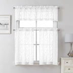 Lecloud Leia White Sheer Curtains 30 Inch Length 2 Pieces, Breathable Jacquard - Image 2
