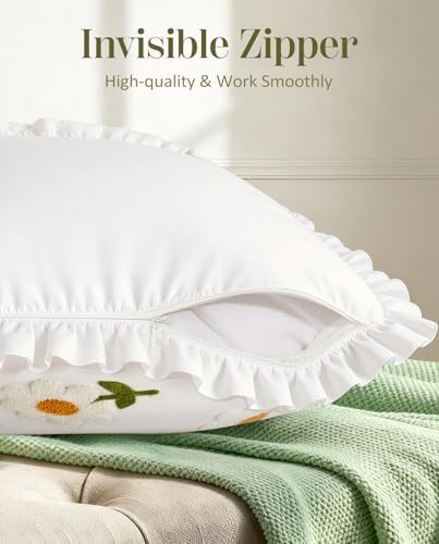 Embroidered Throw Pillow Cover, 18x18 Inch, Ruffle Daisy - Image 3