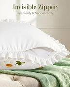Embroidered Throw Pillow Cover, 18x18 Inch, Ruffle Daisy - Image 3