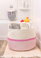 OrganiHaus Round Toy Basket & Blanket Basket, Cotton Rope 20x13" - Image 4