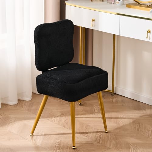 Small Vanity Chair with Storage and Foldable Backrest Black by YYWHOME