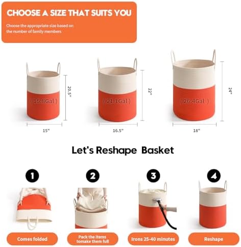 Woven Laundry Hamper Tall Rope Storage Basket - Image 3