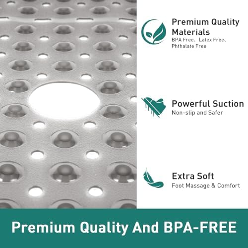 Large Square Shower Mat Tub Bath Mat Non Slip Clear Grey 27"x27" - Image 6