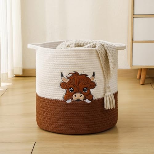 Large Blanket Baskets for Living Room, Highland Cow Storage Baskets for Toys - Image 3