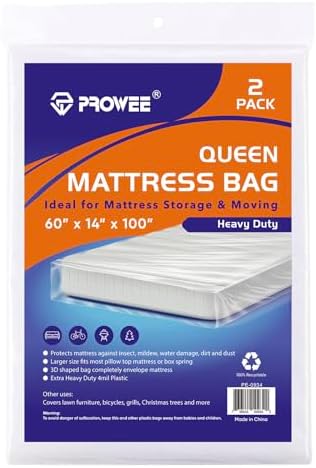 2 PK 4Mil Queen Mattress Bags for Moving – Heavy Duty Plastic Cover for Storage by PROWEE
