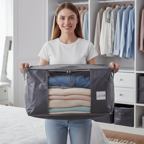Blanket Storage Bags 6 Pack 90L Clothes Closet Organizer Containers PE - Image 6