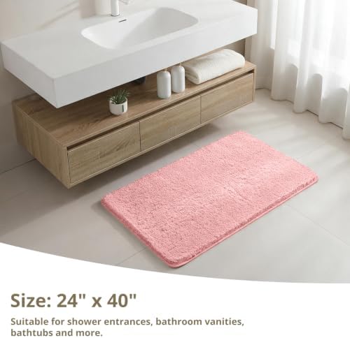 Polyester Bathroom Rug 24"x40" Pink, Non-Slip Soft Shaggy Bath Mat - Image 2