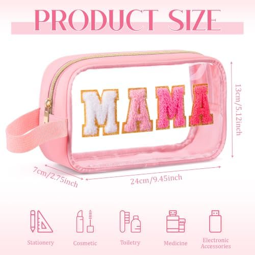 Kacctyen Mama Makeup Bag Mom Pouch Clear Chenille Letter Cosmetic Pouch - Image 2
