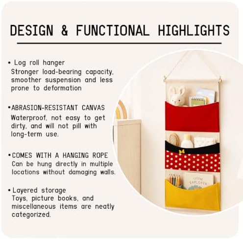 3-Pocket Hanging Wall Organizer, Polka Dot Bow Storage - Image 7