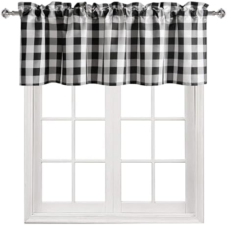Hiasan Black and White Buffalo Plaid Curtains Valances, 52W x 18L, 1 Panel - Image 2