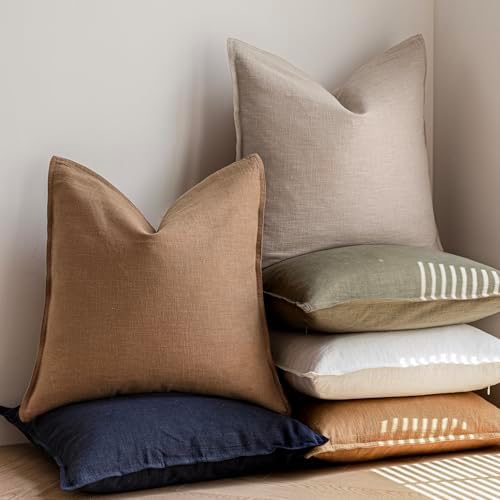Foindtower Linen Solid Decorative Throw Pillow Covers 16x16 Light Brown - Image 6