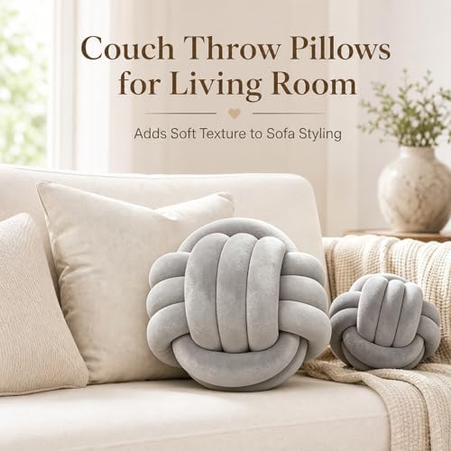 Petrella Light Gray Knot Pillow Ball, 8 Inch Round Accent Decorative Pillow - Image 6