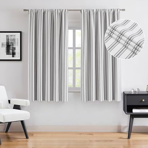 ZJDECOR Short Black Striped Full Blackout Curtain Panels - Image 2