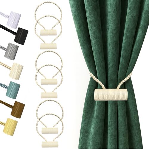Hion Magnetic Curtain Tiebacks Beige 6pcs, Curtain Holdbacks Hooks Holders by Hion