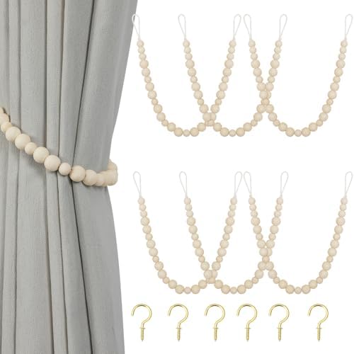 KLOGTSIND Wood Bead Curtain Tiebacks, 6 Pack Curtain Tie Backs by KLOGTSINDDirect
