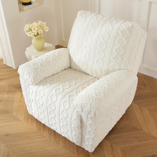 vctops 4 Pieces Recliner Chair Covers, Geometric Jacquard Plush Recliner - Image 6