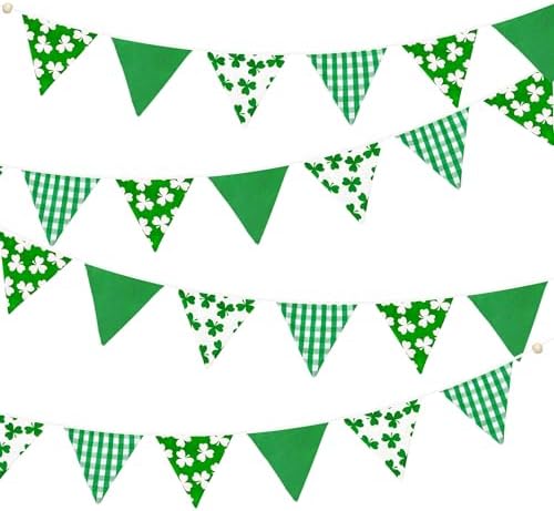 2 Sets of Shamrocks Nursery Garland 20Pcs Green Plaid Clover Pennant Banner by pinkblume