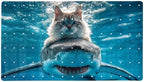 Bathtub Mat Non Slip 26.8x15.1In, Cat Riding Shark in Ocean Bath Mat by Anna+Cowper