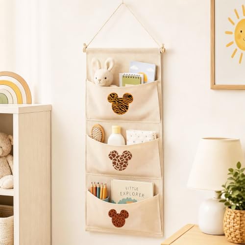 3-Pocket Hanging Wall Organizer, Safari Animal Print Over Door Storage - Image 2