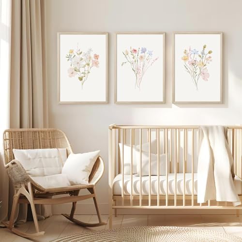 Nursery Wildflower Wall Art Girl Flower Canvas Wall Decor Floral Nursery Art - Image 4