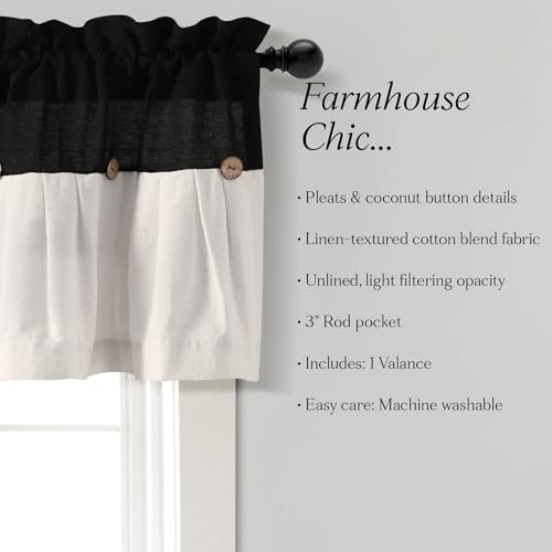 Lush Decor Linen Button Farmhouse Valance Curtians 52"W x 18"L Black & White - Image 6
