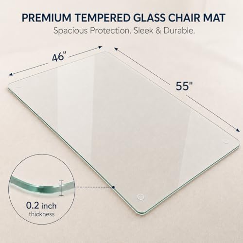 46 x 55 Inch Glass Chair Mat, 1/5 Inch Thick Tempered Glass Office Chair Mat - Image 2