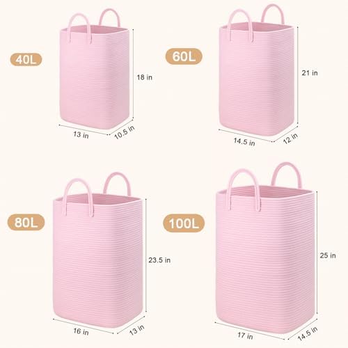 Artfeel Laundry Basket, Woven Cotton Rope Laundry Hamper, 80L Versatile Storage - Image 3