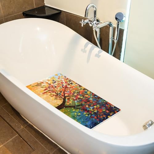 Shower Mat Non Slip 26.8 x 15.1 Inches, Colorful Trees Bathtub Mat Shower Stall - Image 5