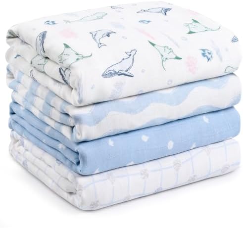 GLLQUEN BABY Muslin Swaddle Blankets 4Pk Receiving Blanket Large 35" x 40" by GLLQUENBABY