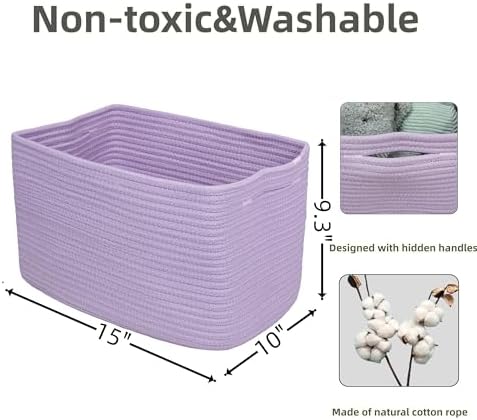 XUANGUO Woven Cotton Rope Storage Baskets 15x10x9.3" 3 Pack Purple Lavender - Image 2