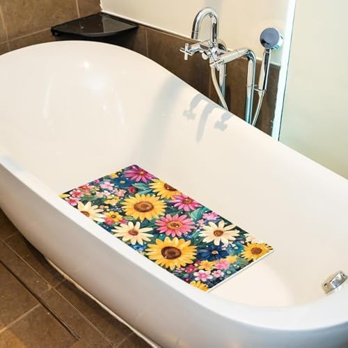 Bathtub Mat Non Slip 26.8x15.1 Inch, Daisies Sunflowers Shower Mat - Image 5