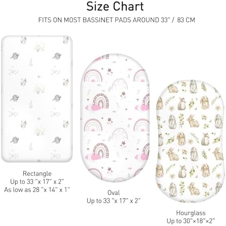 Baby Bassinet Sheets 2 Pack, Fits Rectangle Round Oval Hourglass Mattress - Image 2