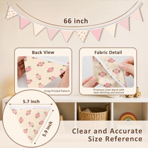 Vintage Girl Nursery Decor Banner Pink Floral Garland Flags - Image 3