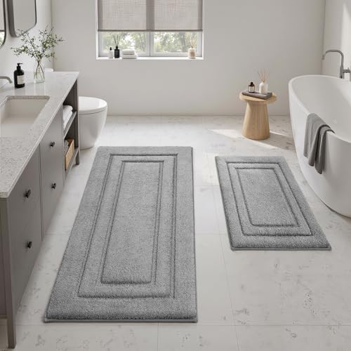 HOMEIDEAS Bathroom Rugs Sets 2 Piece, Soft Extra Long Bath Mat Grey - Image 3