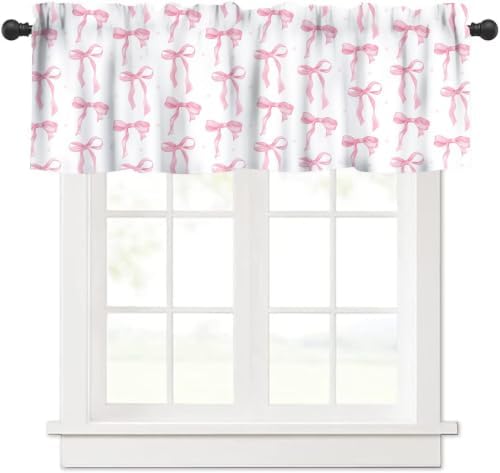 Pink Bow Window Valance, Watercolor Cute Girls Pink Bow Modern Aesthetic Print by JanJCurt