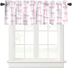 Pink Bow Window Valance, Watercolor Cute Girls Pink Bow Modern Aesthetic Print by JanJCurt