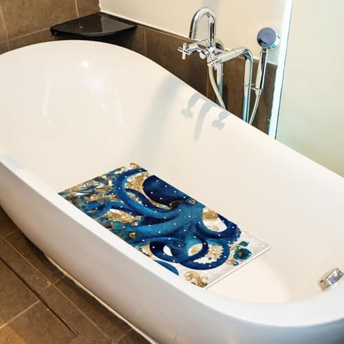 Shower Mat Non Slip 26.8 x 15.1 Inches, Octopus Floral Bathtub Mat Shower Stall - Image 5