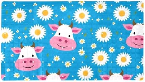 Shower Mat Non Slip, Cows Daisies Pattern Anti Slip Bath Mat by Anna+Cowper