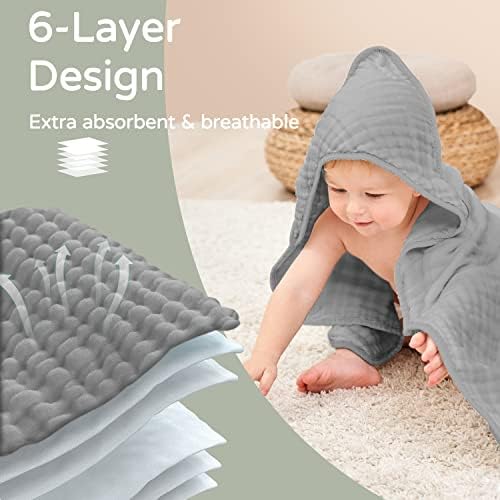 Yoofoss Hooded Baby Bath Towels 2 Pack 100% Muslin Organic Cotton - Image 4