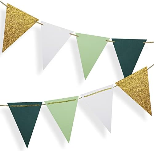 Fonder Mols Paper Pennant Party Decorations Large Gold Green, Triangle Flags by FonderMols