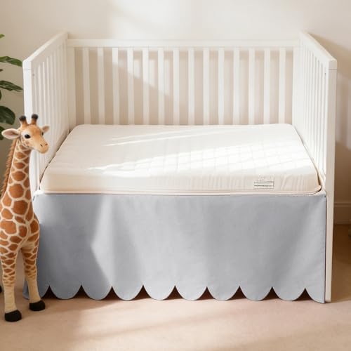 100% Cotton Scallop Edge Crib Bed Skirt, 4-Sided Soft Breathable Cotton Bedding by ZaizaiHome