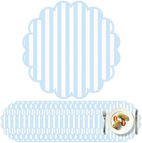 100 Pcs Blue Striped Paper Placemats 13.5 Inch Disposable Round Placemat by Elasign