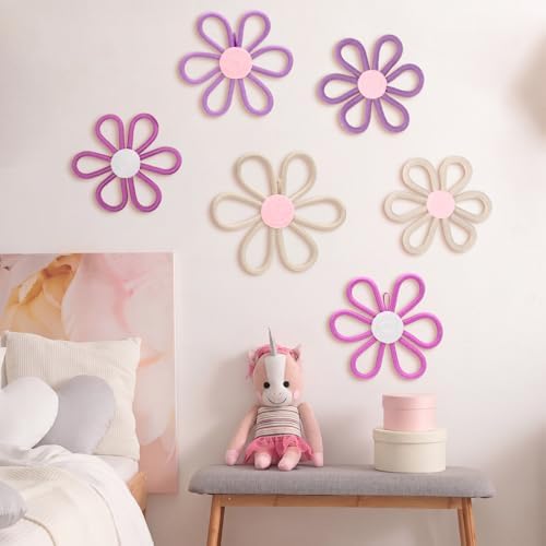 Barydat 6 Pcs Boho Nursery Decor Daisy Flower Woven Macrame Wall Hanging 3 Size - Image 5