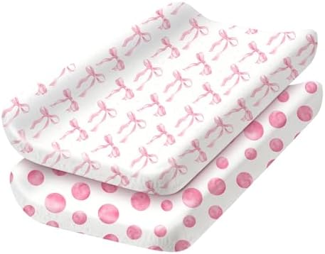2 Pack Pink Bow Baby Changing Pad Covers by SelNatural