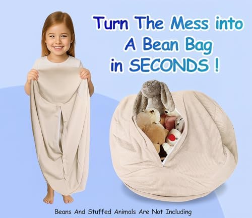 Stuffed Animal Bean Bag Storage Chair Cover Soft Washable Stuffable Removable - Image 3